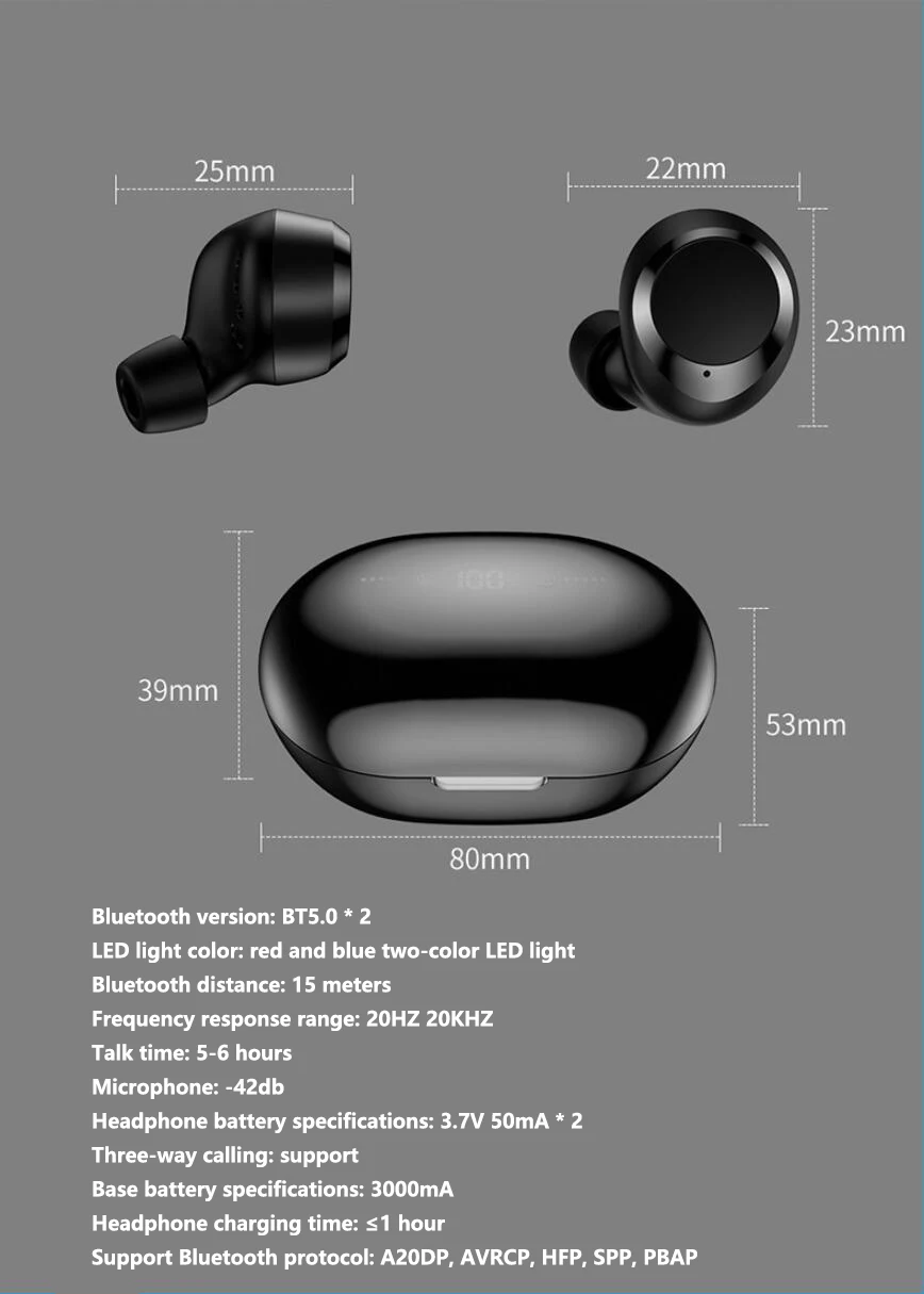 C8S TWS Bluetooth 5,0 наушники 3D стерео беспроводные наушники с двойным микрофоном светодиодный цифровой 3000 мАч Внешний аккумулятор шумоподавитель гарнитура