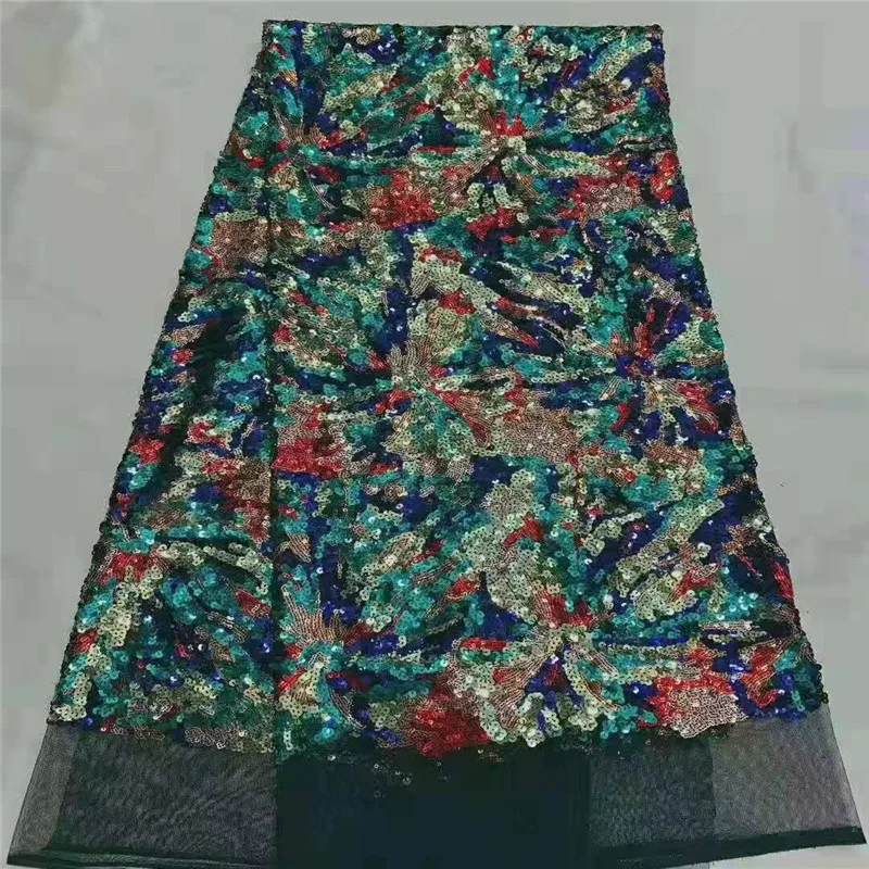 

2020 Latest African Lace Fabric High Quality French Net Embroidery Multicolor Sequins Tulle Lace Fabric For Nigerian Party Dress