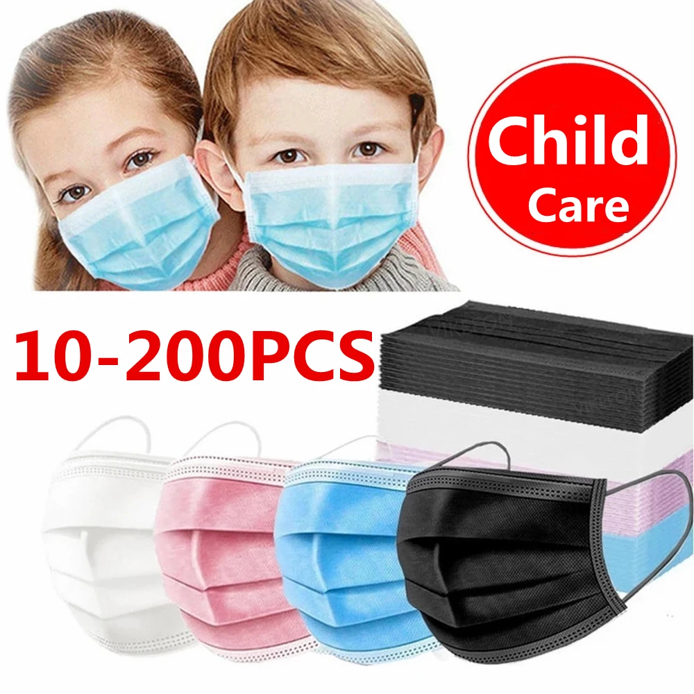 10-200 Uds niño máscara para niños mascarillas desechables 3 capa filtro Anti polvo gripe tela fundido protectora transpirable boca máscaras