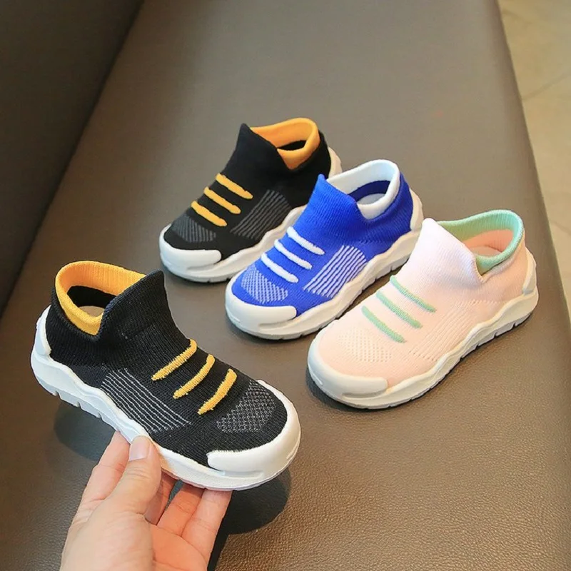 

Kids Baby Woven Fly Shoes With Fake Tie Boys Knitted Sneakers