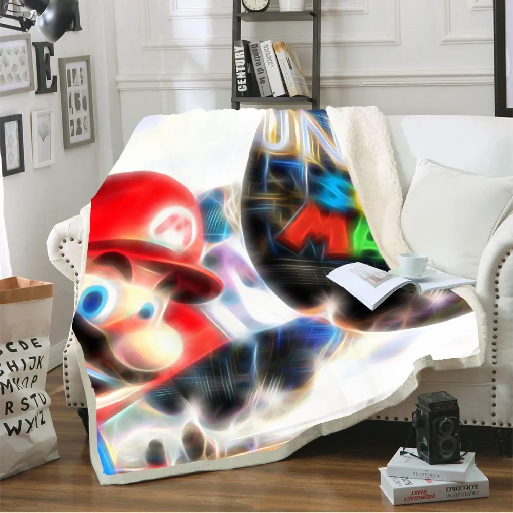 

Dropshipping Super Mario Large Blanket Nap Game Character 3D Print Microfiber Blanket Sherpa Fleece Couch Quilt Cover Kids Gift