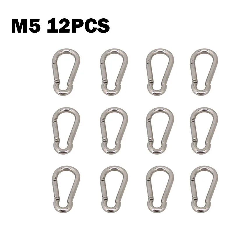 12pcs m5 Набор 304 из нержавеющей стали, многофункциональный пружинный карабин, быстрое соединение, замок, кольцо, крючок для наружного рюкзака, туристическое снаряжение - Цвет: 12pcs m5