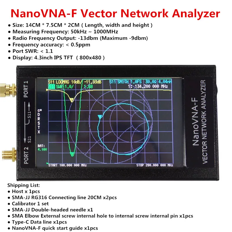 Новейшая модель; NanoVNA-F вектор сетевой анализатор VNA HF VHF UHF анализатор антенны коротковолновое 4,3 дюйма 50 k-1 ГГц встроенный 5000mA Батарея