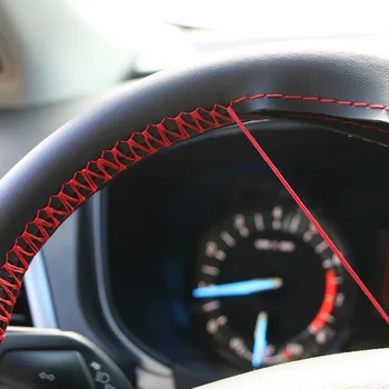 

LEEPEE Durable 38cm Car Steering Wheel Cover Braid with Needles Thread PU+Suede Leather Anti-slip DIY Wear-resistant