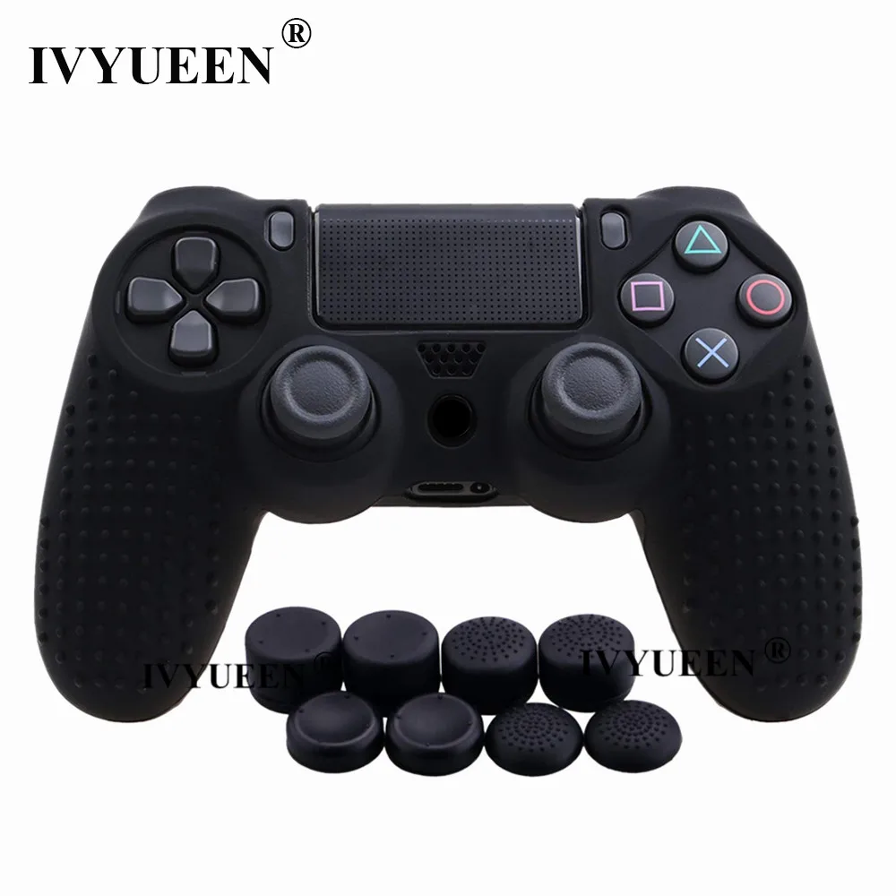 Черный IVYUEEN 9 в 1 для Dualshock 4 PS4 Slim Pro контроллер Шипованная Кожа Премиум Защитный Противоскользящий Мягкий силиконовый чехол-накладка - Цвет: Черный