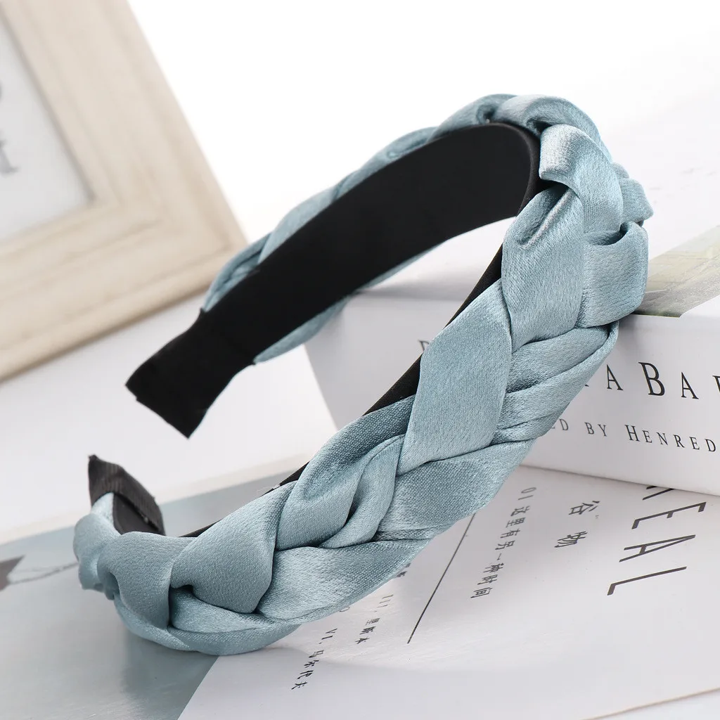 Light blue Плетеная повязка для волос, Женский обруч для волос, милая повязка для волос для девочек, аксессуары для волос, резинка для волос, резинка для волос - Цвет: Light blue