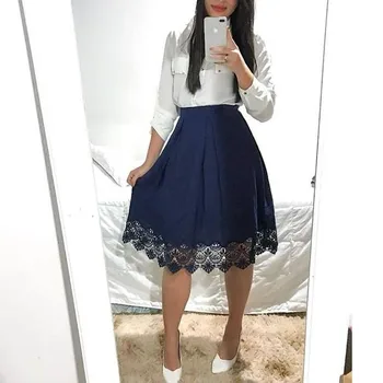 

Navy Blue Short Skirts Cut-out Hemline A-line Elegant Formal Event Women High Quality Skirts