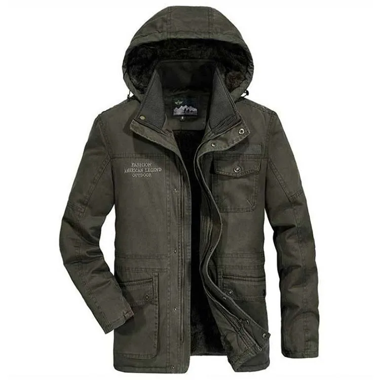 army green Зимняя мужская Куртка теплое плотное длинное пальто плюс бархатная куртка с карманами мужская повседневная флисовая хлопковая куртка M-8XL - Цвет: army green
