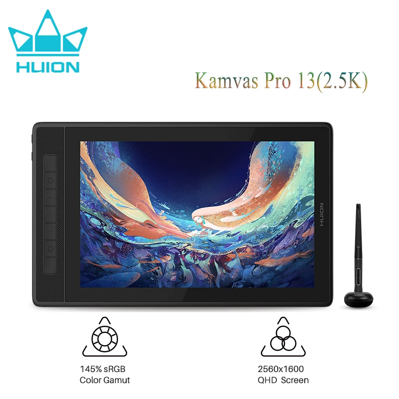 Графический планшет HUION Kamvas Pro 13 2 5 K QHD + экран графический 145% sRGB для рисования с
