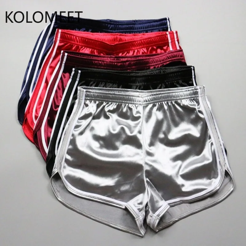 KOLOMEET-pantalones cortos ajustados de seda para mujer, Shorts informales con Egde blanco, para playa, Verano