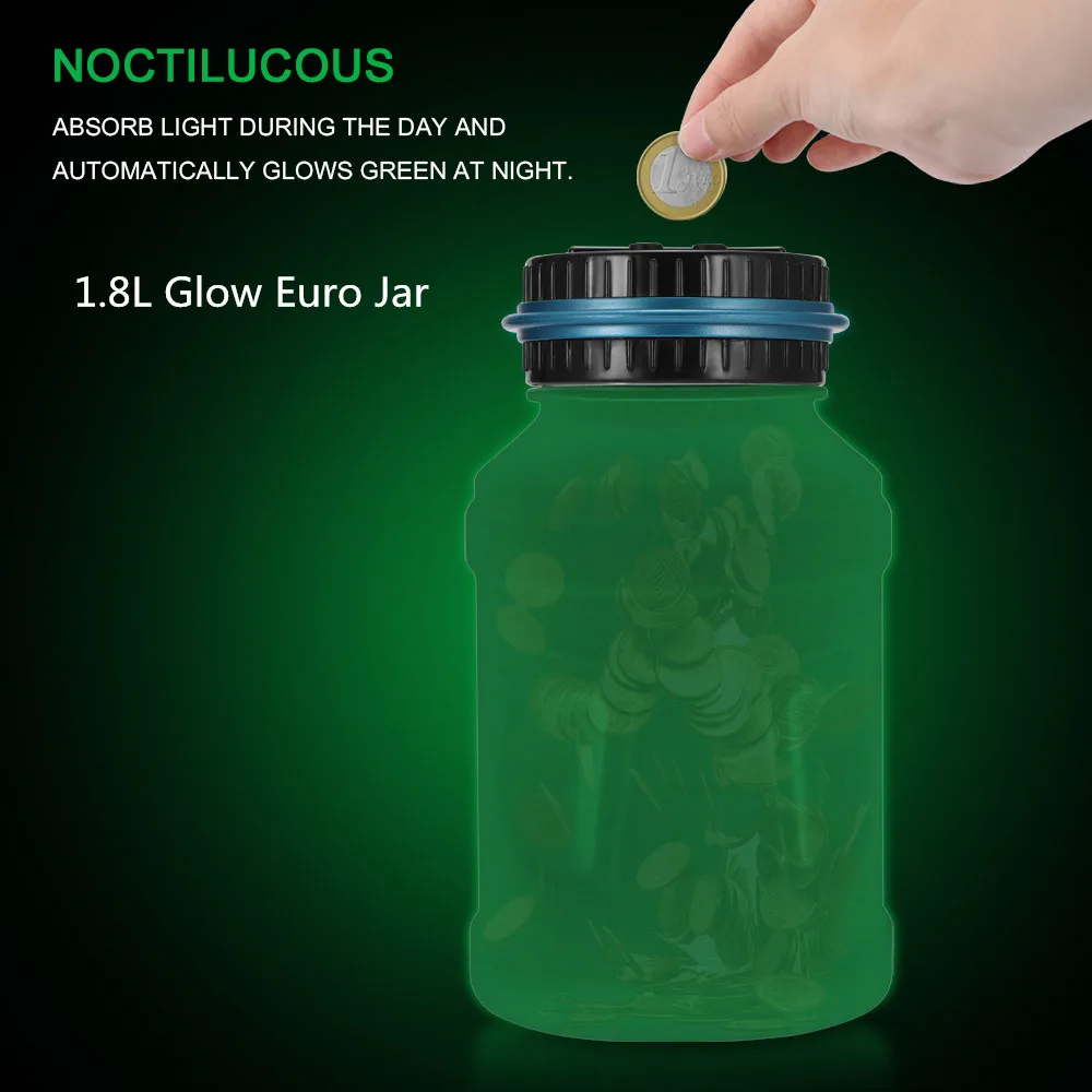 1.8LGlow Euro Jar Youool Копилка счетчик монет электронный цифровой Копилка доллар экономия монет банка для USD Евро GBP копилка - Цвет: 1.8LGlow Euro Jar