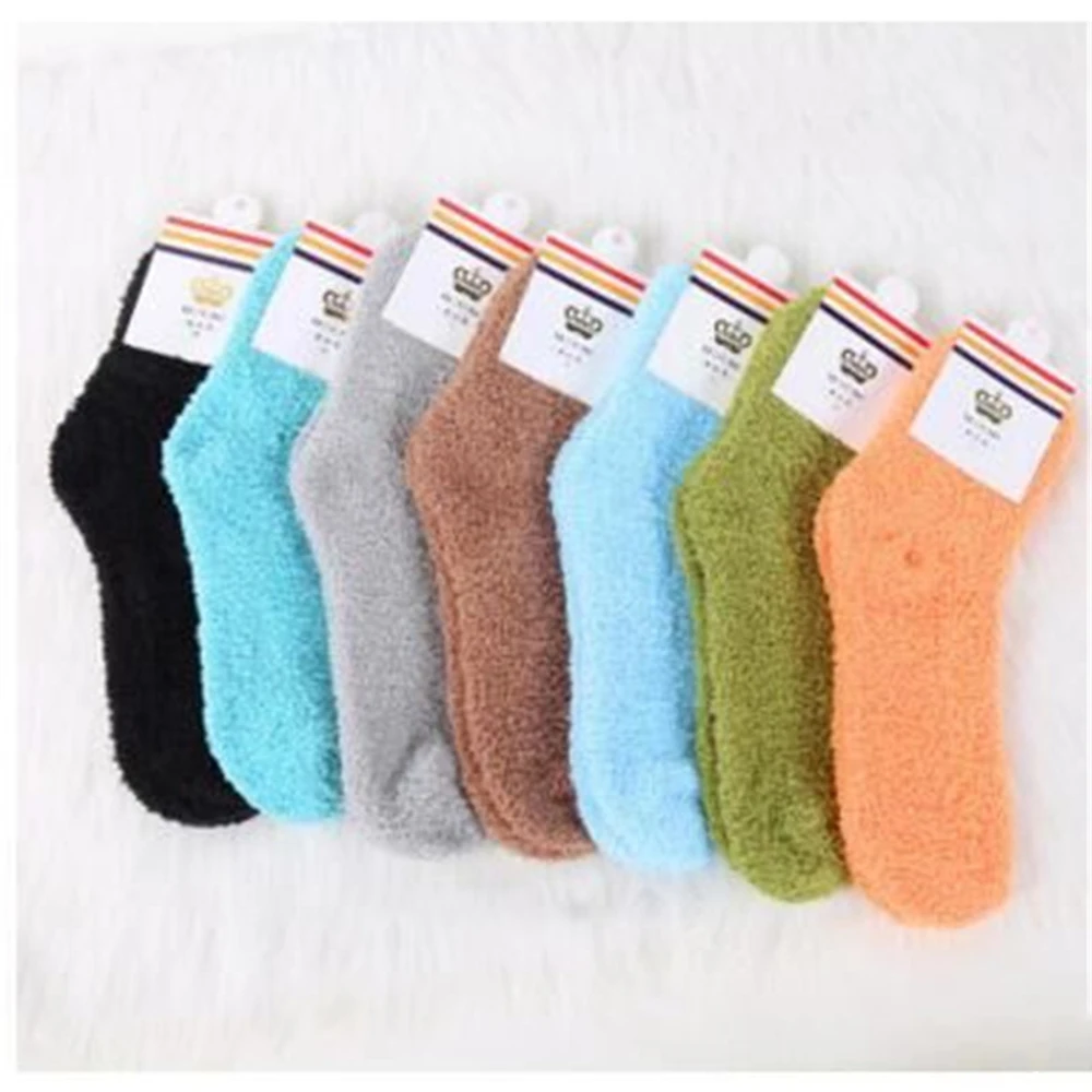 slipper socks women Winter Warm Slouch Fuzzy Slipper Socks For Women Solid Color Black White Wool Boot Sleep Thermal Socks chausson chaussette femme nike socks women