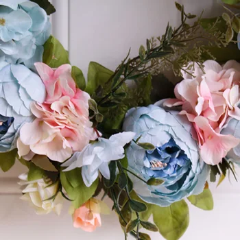 

Artificial Peony Flowers Wreath Garland Home Wedding Flower Arrangement Decor Silk Flowers Natural Rattan Ring