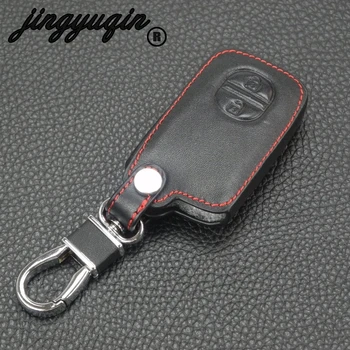 

jingyuqin Leather Remote 2 Buttons Car Key Chain Case Cover For TOYOTA RAV4 Land Cruiser Camry Highlander Prado Prius