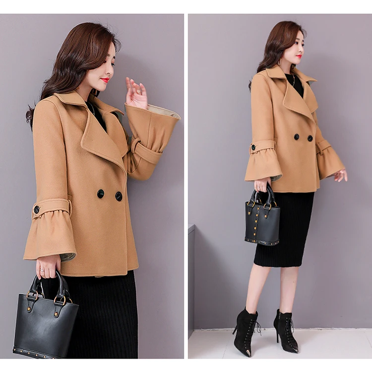 Woolen Jacket Autumn Solid Color Bell Sleeve Casual Comfortable Trend of Fashion