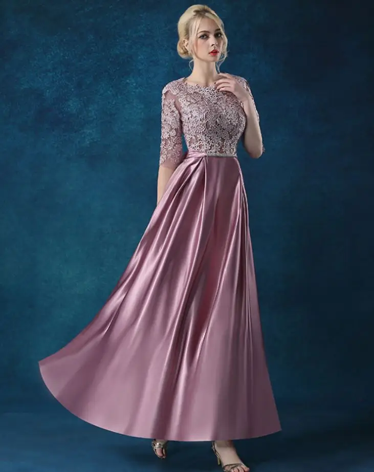 Dusty pink Бургундское, розовое, серебряное, золотое, зеленое платье подружки невесты, длинное кружевное платье из тафты с коротким рукавом, ТРАПЕЦИЕВИДНОЕ свадебное платье, vestido madrinha - Цвет: Dusty pink