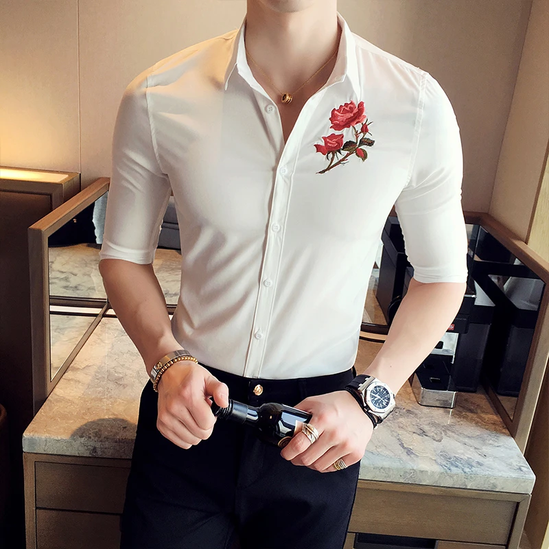 Rose embroidered shirt mens Clearance