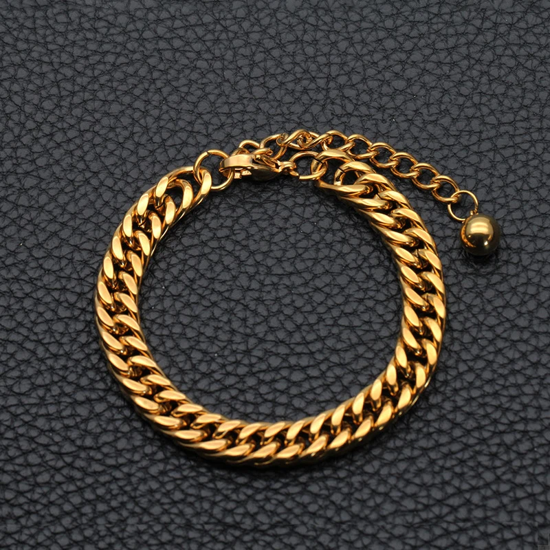 Бусины золотые цепи браслеты мужские из нержавеющей стали кубинские звенья цепи на руку серебряные браслеты панк хип хоп подарки для мужчин оптом