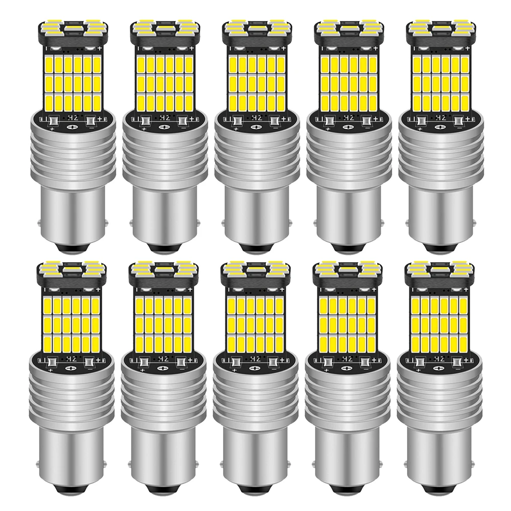 

Автомобисветодиодный светодиодные лампы T20 7440 7443, 10 шт., белсветодиодный светодиодные лампы 1156 P21W BA15S LED 1157 BAY15D PY21W 3157, для стоп-сигнала заднего хода, указателя поворота 12 В