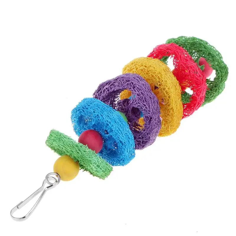 Pet Parrot Loofah Chew Biting Toy Squirrel Bird Molars Swing Toy Cage Decor