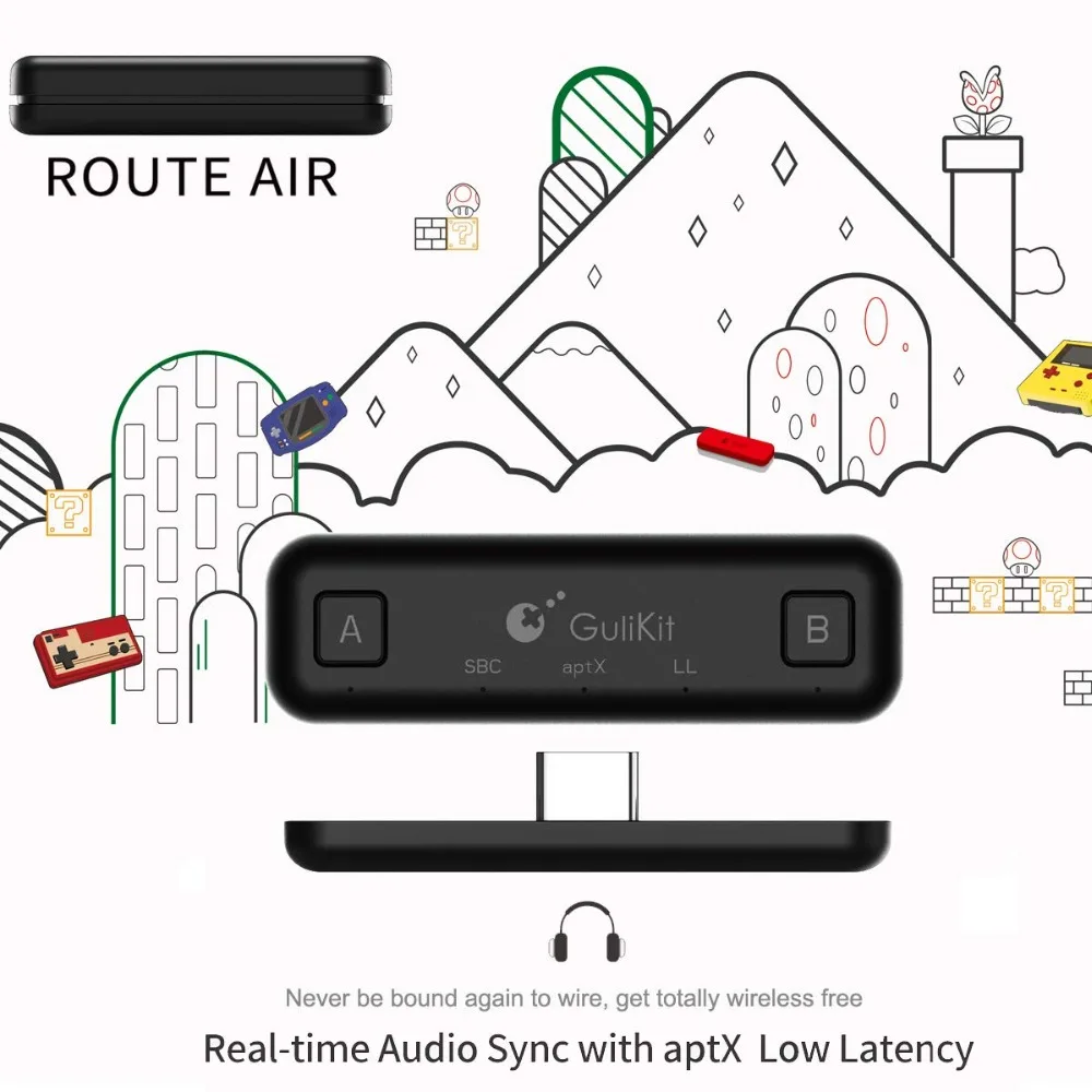 Беспроводной аудиоадаптер Route Air Bluetooth или передатчик type-C 5,0 для nintendo Switch, Switch Lite, PS4, PC ноутбуков [Enhanced]