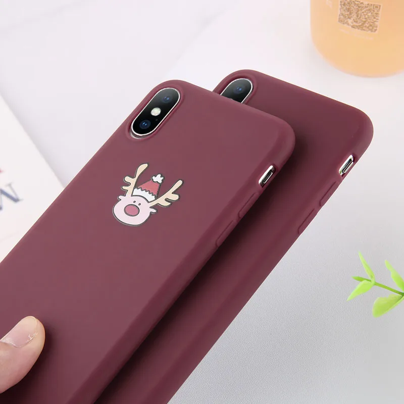 Lovebay винно-красный Рождественский чехол для iPhone X XR Xs Max 5 5 5S SE мультфильм Лось мягкие ТПУ чехлы накладки для iPhone 6 6s 7 8 Plus