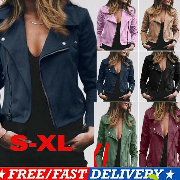 Женская замшевая куртка из искусственной кожи на молнии с открытым передом