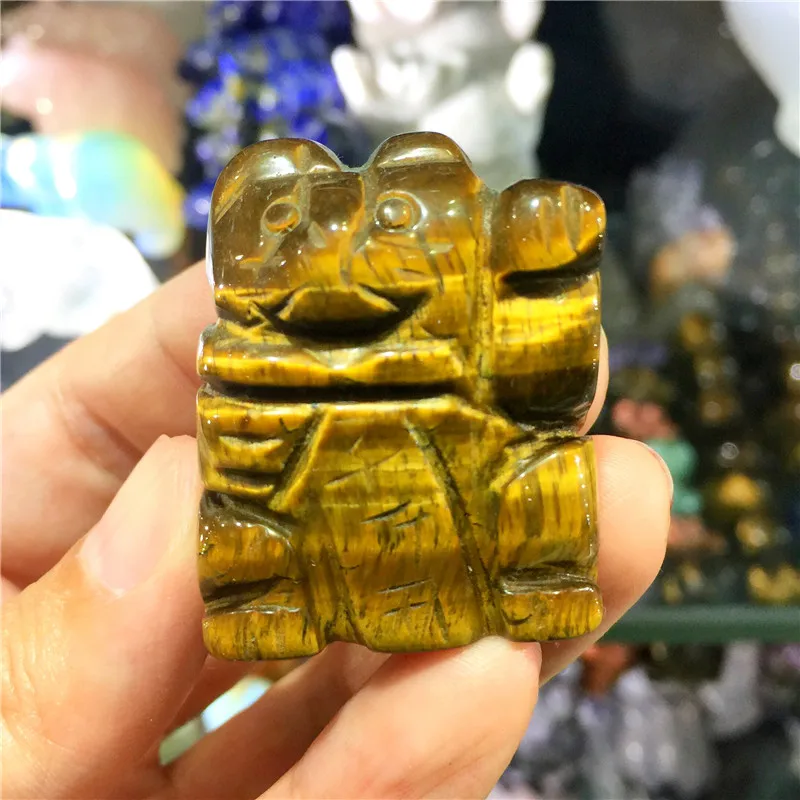 Tiger eye Милый инкрустированный натуральным камнем счастливый ободок с ушками кошки, тигра глаз Аметист авантюрин кристалл фигурка камень Мода резные фигурки животных подарки - Цвет: Tiger eye