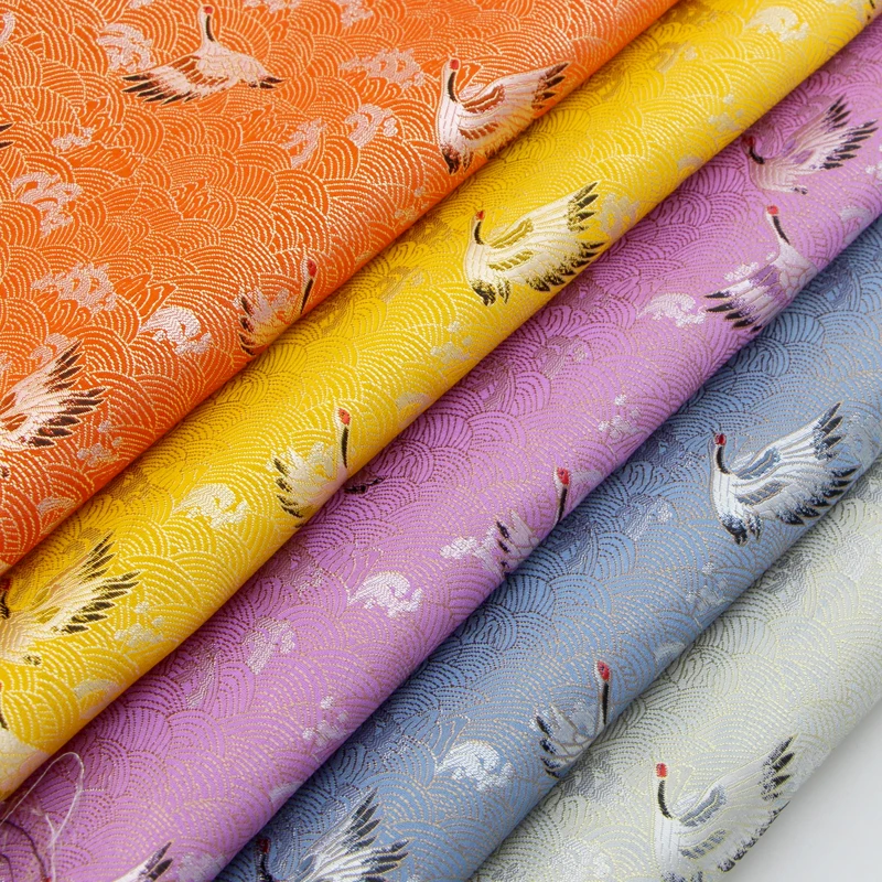 red-crowned crane 1/2meter Chinese style brocade jacquard satin fabric for Cheongsam Kimono and bag Patchwork Needlework
