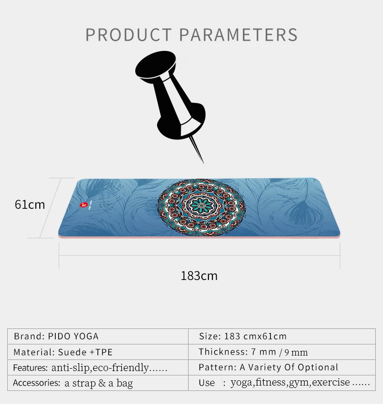 PIDO йога коврик 7 мм толстый и длинный из замши с принтом TPE фитнес-коврик тренажерный зал нескользящий танцевальный коврик