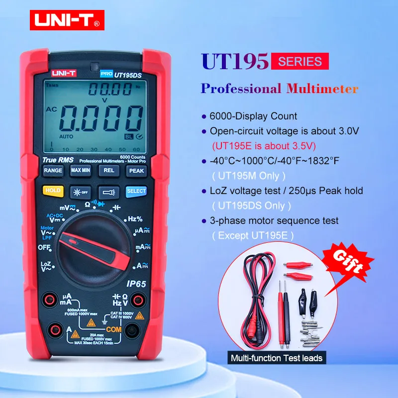UNI T UT195E/UT195M/UT195DS промышленный водонепроницаемый мультиметр Авто Диапазон