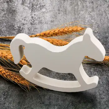 

Figurines & Miniatures White Wooden Rocking Horse Trojan Wedding Ornament Home Decor Crafts Kids Toys Drop shipping