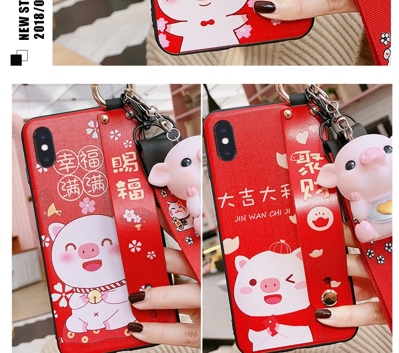 Для iPhone 11 Pro Max милый счастливый кот ремешок на запястье задняя крышка чехол для iPhone X XS Max XR 6 7 8plus Maneki Neko Shell+ tpy+ ремни