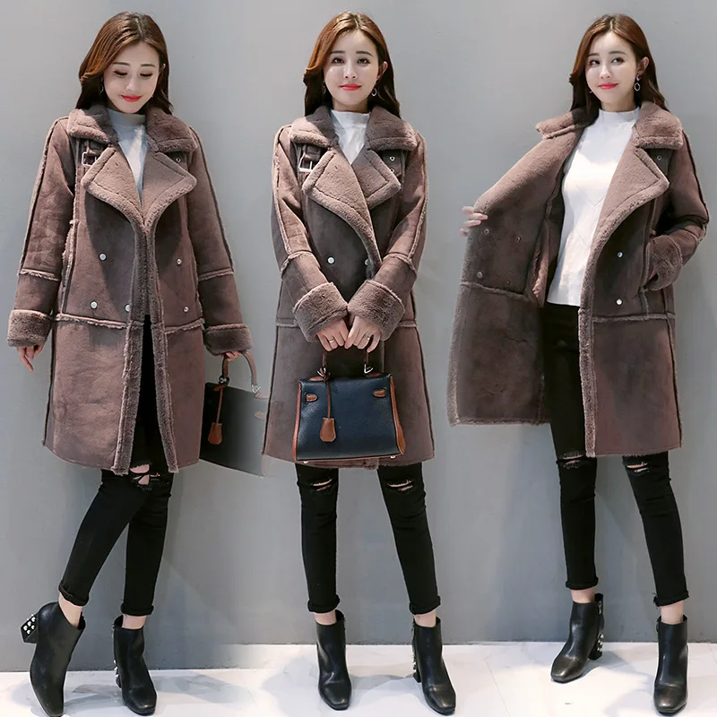 

Lambs Wool Coat Women's Winter 2019 New Style Korean-style Loose-Fit Fur Cotton-padded Jacket Mid-length Deerskin Velvet Cotton