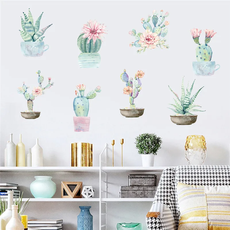 

ZOLLOR cactus wall stickers garden potted plants home decor living room flower bonsai wall decals diy mural art posters