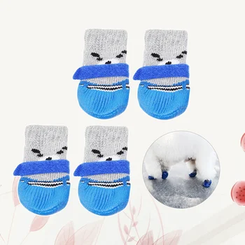 

4Pc Dog Socks Portative Cartoon Prints Comfortable Soft Non-Slip Pet Socks for Puppy Dogs Winter Pets