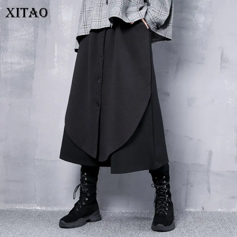 XITAO Tide с высокой талией из лоскутов широкие брюки на пуговицах эластичная лента