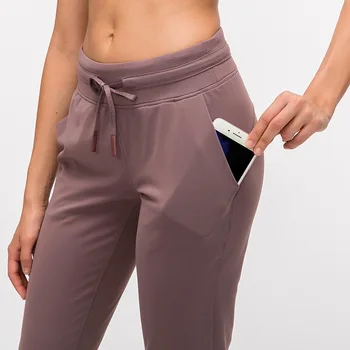 

Naked-feel Fabric Workout Sport Joggers Pants Women Waist Drawstring Fitness Running Sweatpants with Two Side Pocket