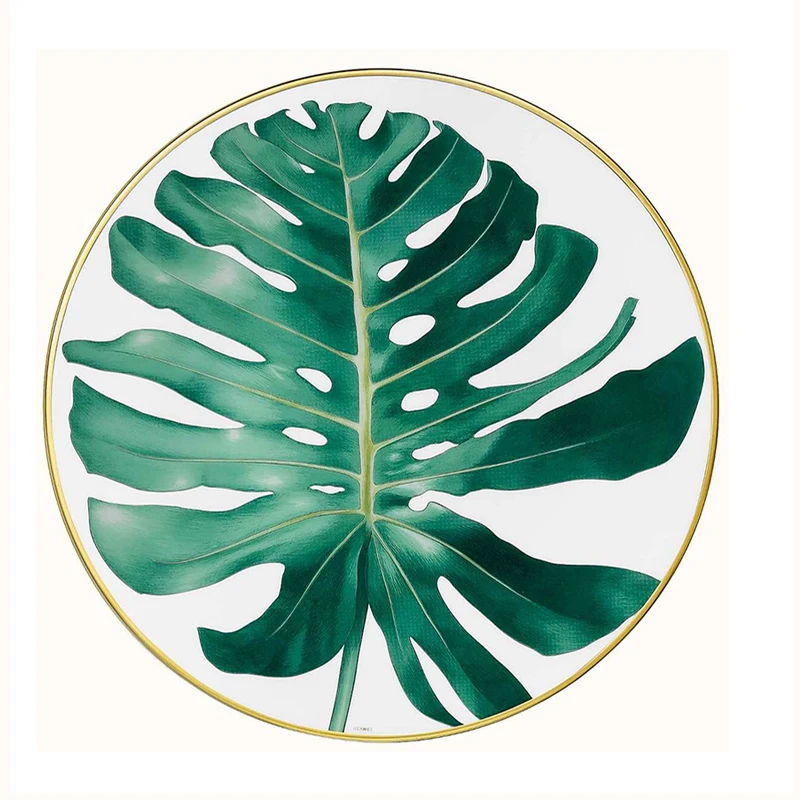 Western Bone China Round Plate, Creative Forest Dessert Series, Leaves, Flowers, Restaurant and Home Use Coffee Set and Bow