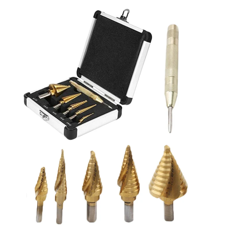 

6pcs Drill Bits HSS Large Cobalt Hole Titanium Cone Step Drill Bit Cutter Tools W/ Case Tool Accessory