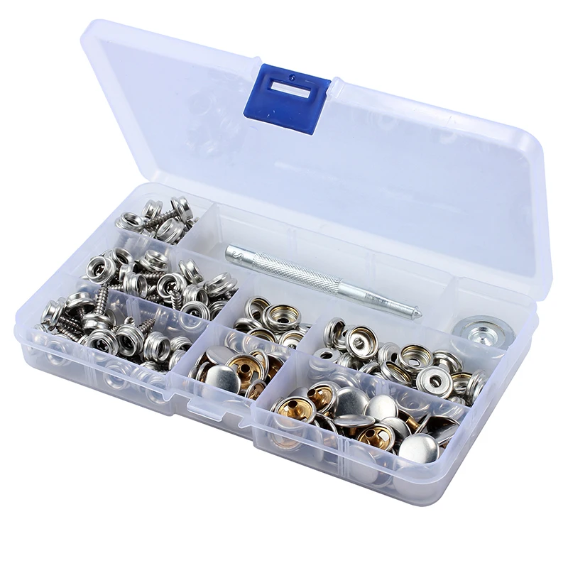 152Pcs Stainless Steel Push Button With Tool Snap Fastener Screw Kit For Boat Cover Caravans Leather Jackets Clothing Supplies 152Pcs Stainless Steel Push Button With Tool Snap Fastener Screw Kit For Boat Cover Caravans Leather Jackets Clothing Supplies