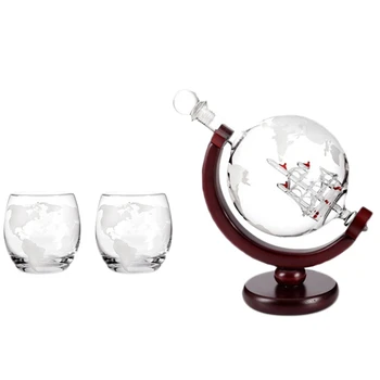 

850Ml Globe Whiskey Decanter Set Liquor Decanter Gift Set with 2 Globe Glass Cups Craft Wine Bottle Holder Decanter Wine Set
