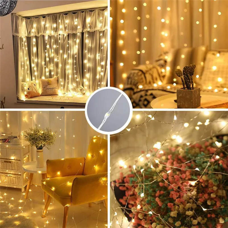 Yizhet Rideau Lumineux, 3x3m LED Guirlande Lumineuse Rideau 300LEDs, 8  Modes d'Eclairage, Télécommande Minuterie, Decoration de Noël, Fenêtre