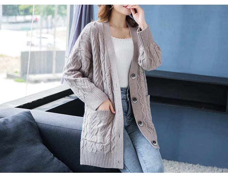 Winter New Knitted Sweater Women fashion Loose Warm Thick Cardigans Coats Women Casual Single Breasted Long section Sweater