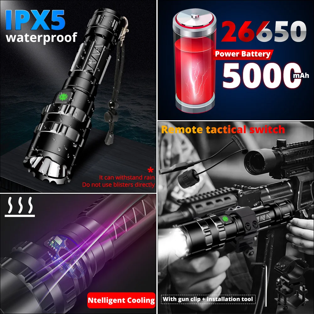 Тактический фонарь мощный XHP50.2 светодиодный фонарь Xlamp алюминиевый охотничий L2 водонепроницаемый 18650 26650 фонарь Lanterna
