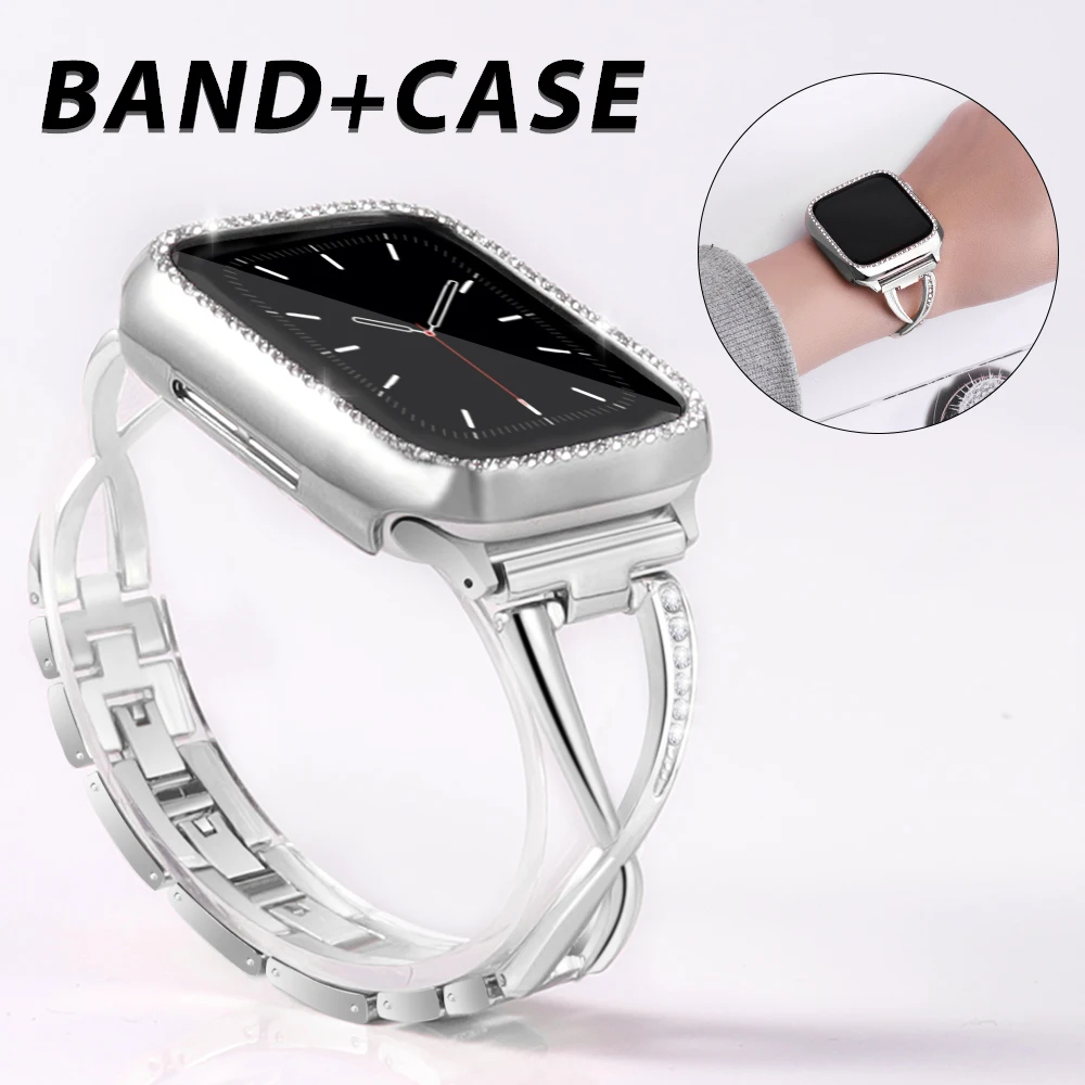 

Diamond Band + case For Apple Watch 40mm 44mm 38mm 42mm iWatch series 5 4 3 2 1 bracelet stainless steel strap women watchband
