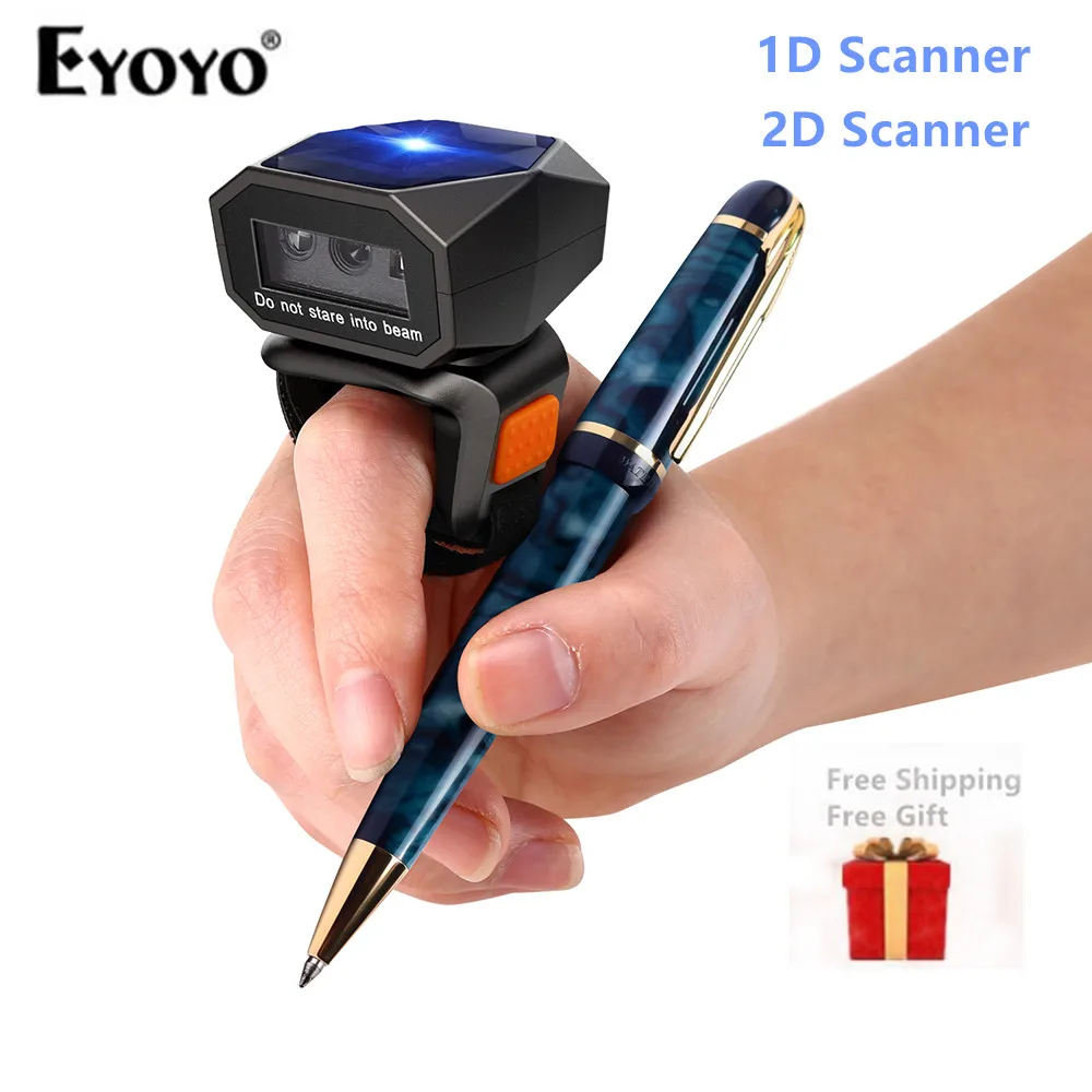 Eyoyo EY-016 2D Wearable Ring Barcode Scanner Mini Portable 3-in-1 USB Wired 2.4G Wireless Bluetooth finger scanner iPad iPhone