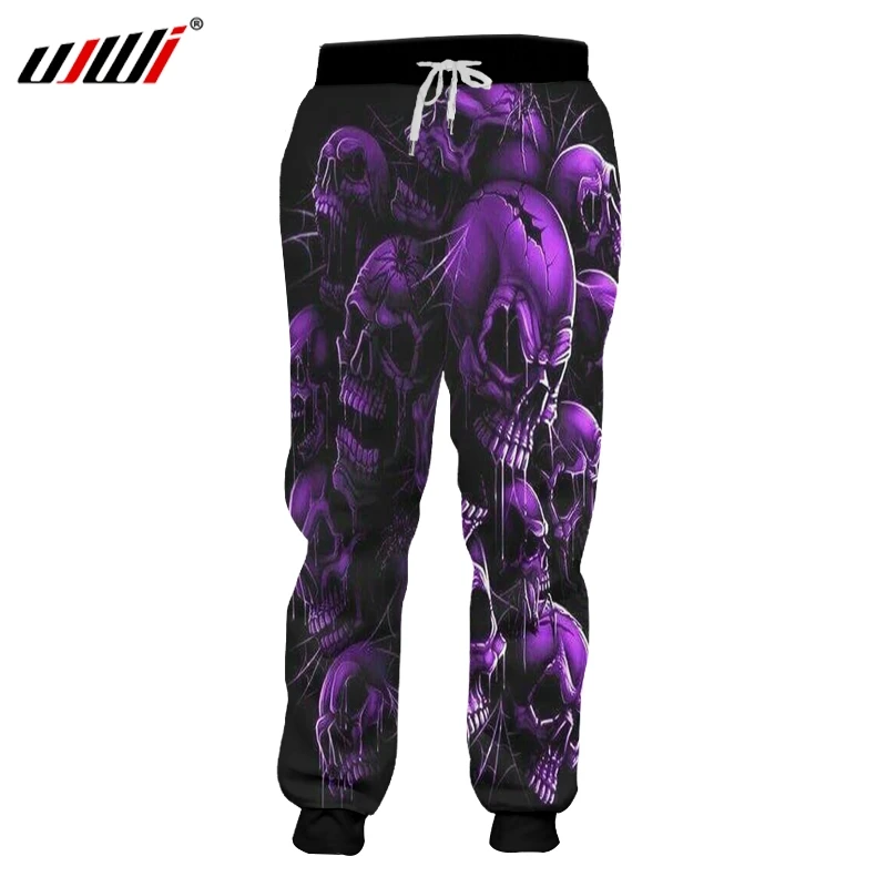 UJWI Harajuku для мужчин 3d полный принт фиолетовые черепа спортивные брюки мужские хип хоп ужас черные длинные штаны пуловеры Hombre