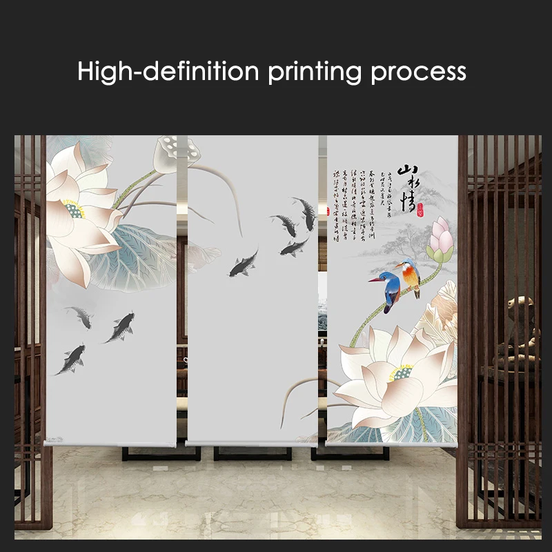 Chinese classical style Roller blinds Lotus flowers Birds Printing Blackout and daylight Window Blinds shades Bedroom balcony
