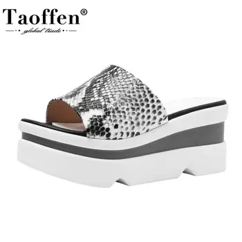 

Taoffen 2020 New Fashion Women Sandals Shoes Stylish Serpentine Print Slippers Ladies' Flat Heels Platform Footwear Size 34-39